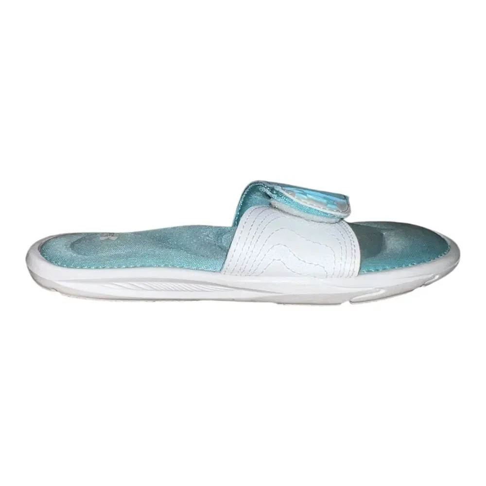 Under Armour Kids Ignite IX Slide Sandals Girls White Light Blue 2M EUC
